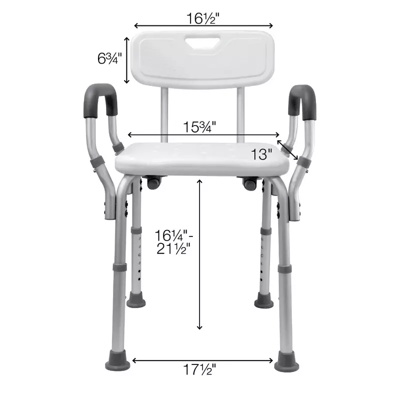 Cadeira moldada ajustável do chuveiro da altura, fonte médica essencial, braços acolchoados e parte traseira