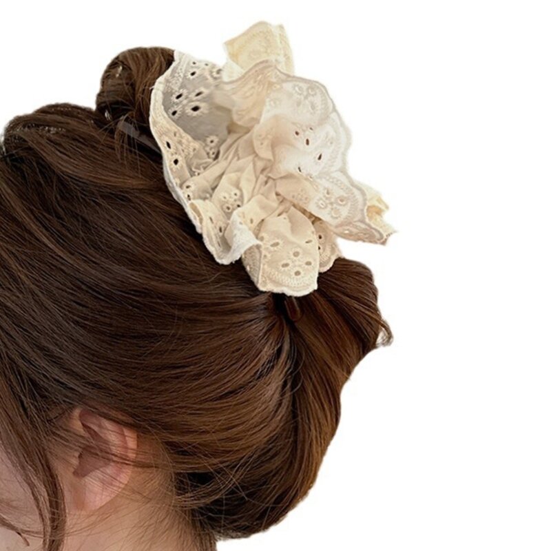 머리 클로 클립 대형 머리핀 레이스 꽃 우아한 머리 클램프 머리 장식