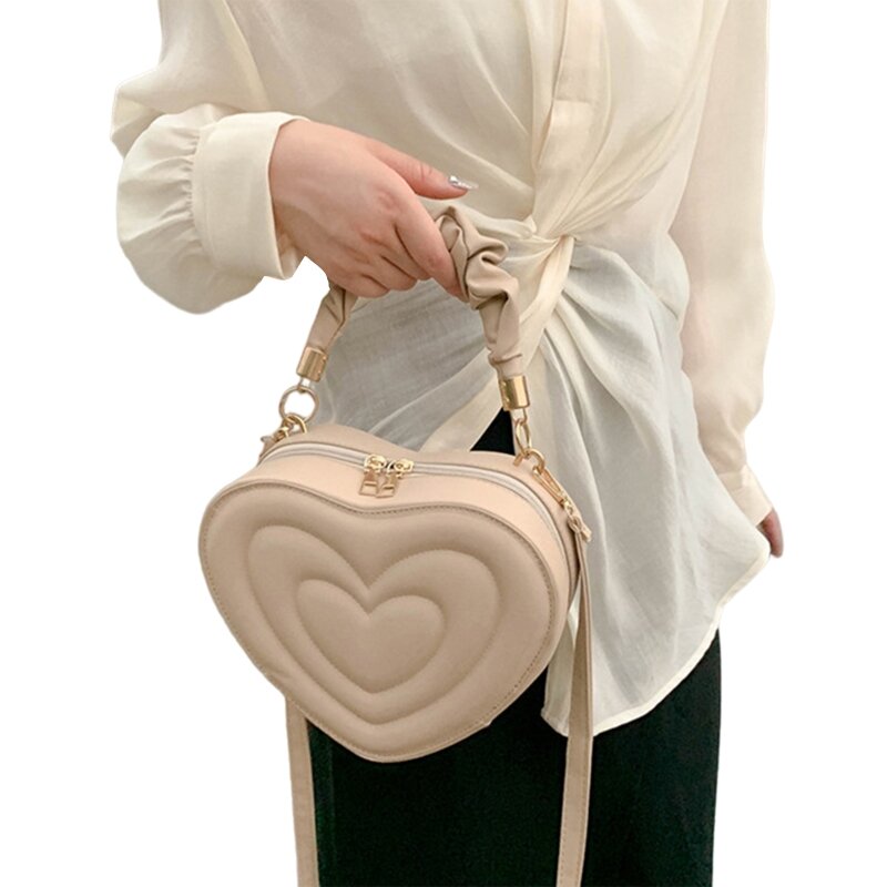 Elegant Shoulder Bag Heart PU Leather Small Handbag with Crossbody Strap