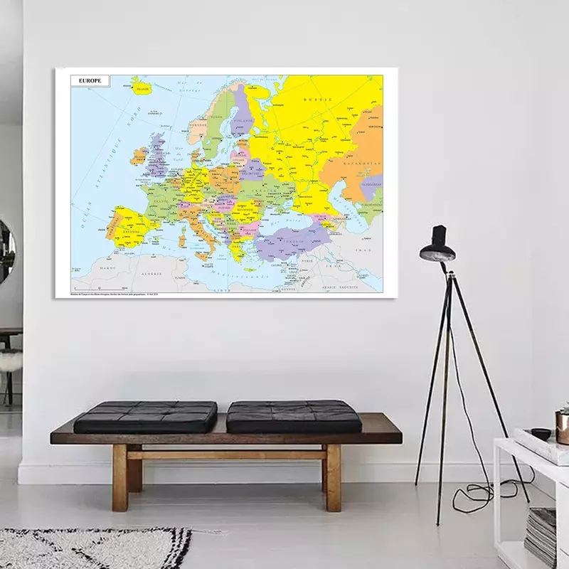 150*100cm mapa político de la Europa en francés pared grande cartel lienzo pintado con Spray sala de Decoración de casa de la escuela suministros