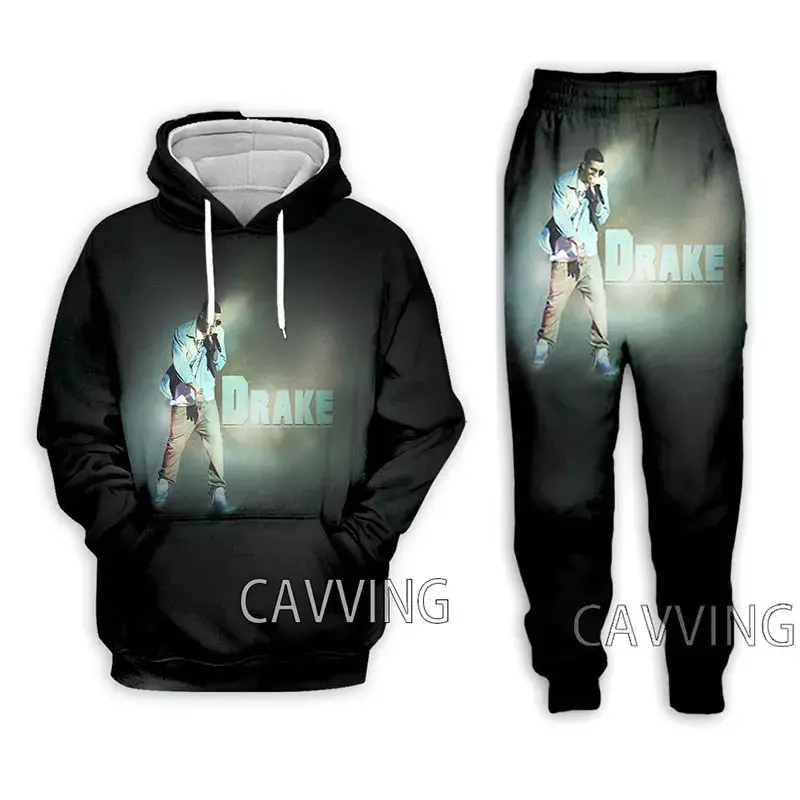 Sudadera con capucha y pantalones para hombre y mujer, conjunto de dos piezas con estampado 3D de rapero Drake, J02