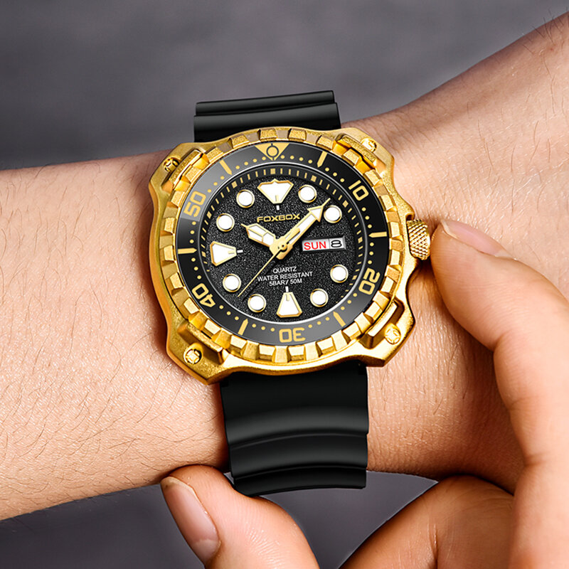 LIGE jam tangan FOXBOX pria, arloji silikon olahraga kasual tahan air untuk lelaki