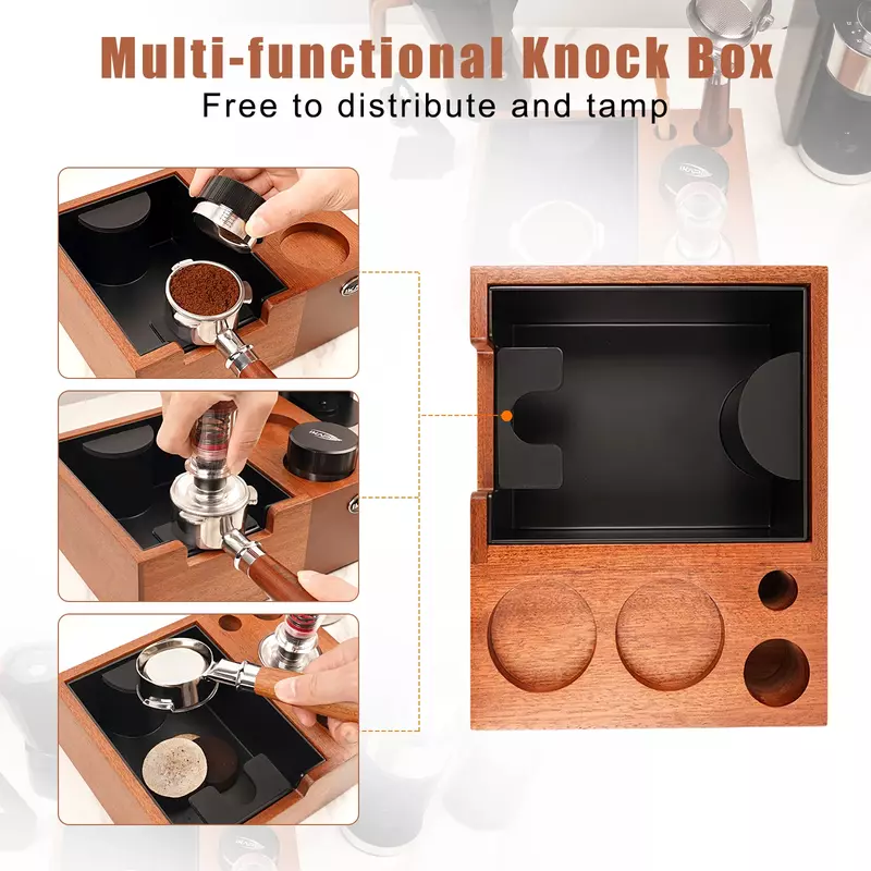 IKAPE Espresso Knock Box V4, caja organizadora de café Espresso, apta para almacenamiento de 51/54/58MM, distribuidor, Portafilter