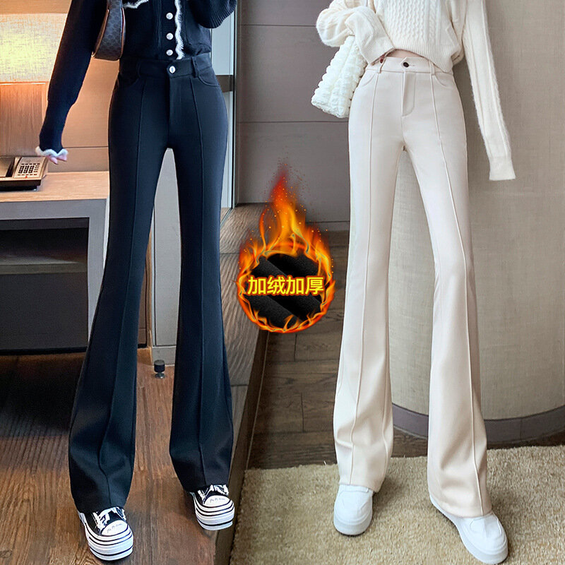 Pantaloni da donna da ufficio moda coreana per donna pantaloni a zampa Skinny primaverili pantaloni neri a vita alta a gamba larga vestiti femminili Y2k
