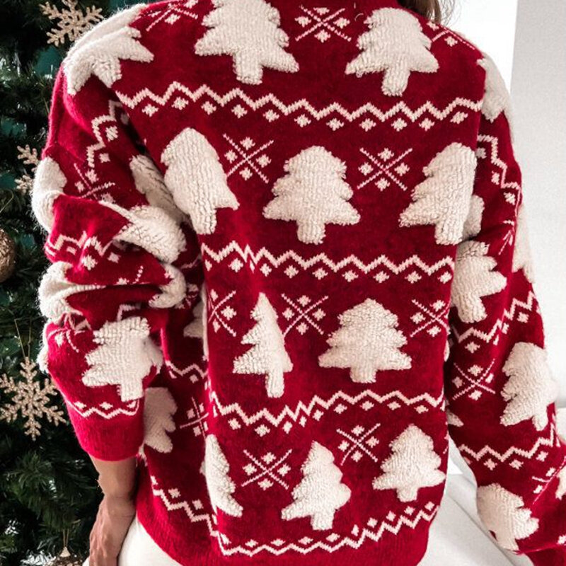Neue Weihnachten Frauen Pullover 3d Santa Tree Print Pullover warme dicke Strickwaren voller Ärmel o Hals Weihnachten Look Pullover Top Femme