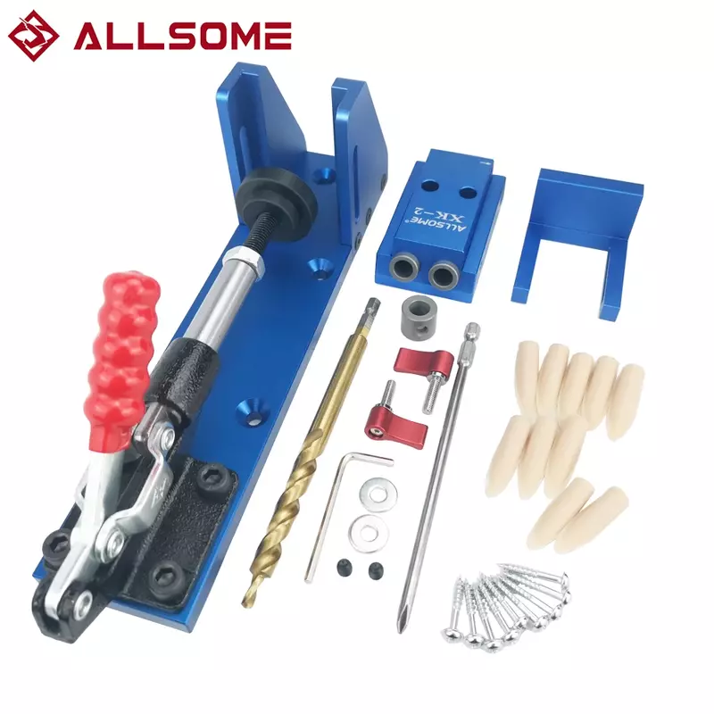 ALLSOME-목재 작업 도구 포켓 홀 지그, 토글 클램프 및 9.5mm 드릴 비트 PH1 스크루 드라이버 목수 하드웨어 용