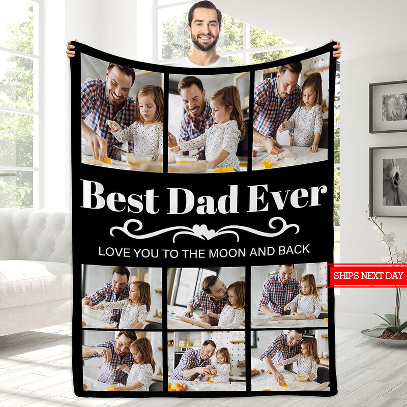 Manta personalizada con foto para papá, foto personalizada para papá, regalo de cumpleaños único para el mejor papá, padre, marido y hombre