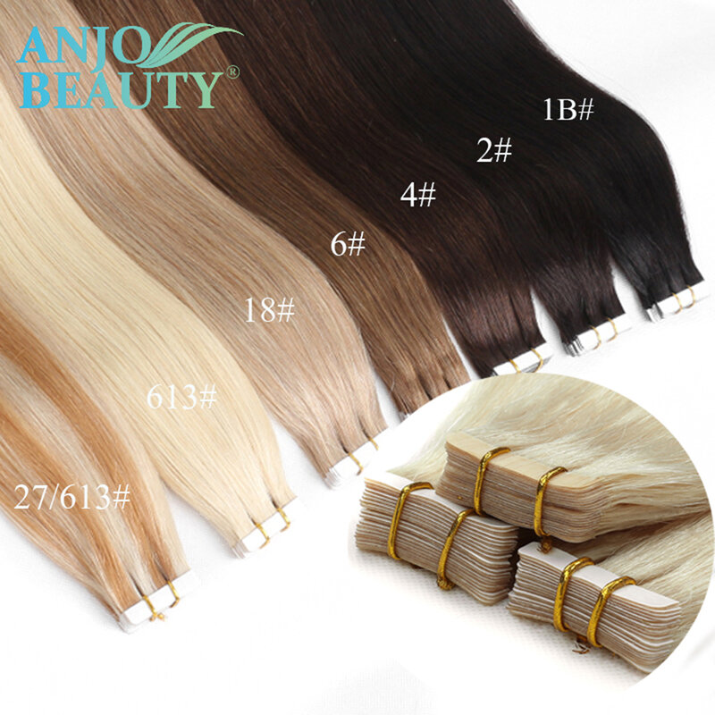 Extensões retas de cabelo humano com fita adesiva para mulheres, trama de pele invisível, adesivo, 14-28 pol, cabelo real 100% natural, 20 unid/pack