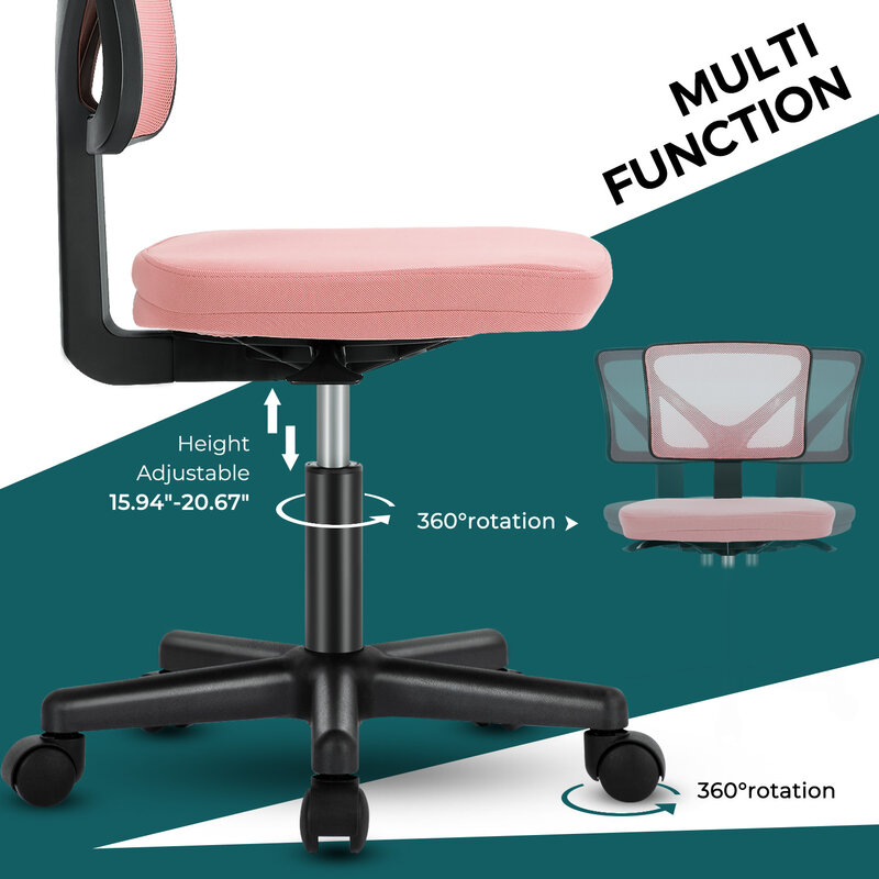 Krzesło biurowe Sweetcrispy bez podłokietników Małe krzesło do domowego biura z biurkiem z podparciem lędźwiowym