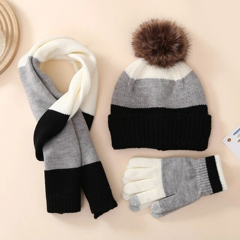 Winter-Set für Kinder, Fleece-gefütterte Mütze, Handschuhe und Schal, Strickmützen-Set für zusätzliche Wärme