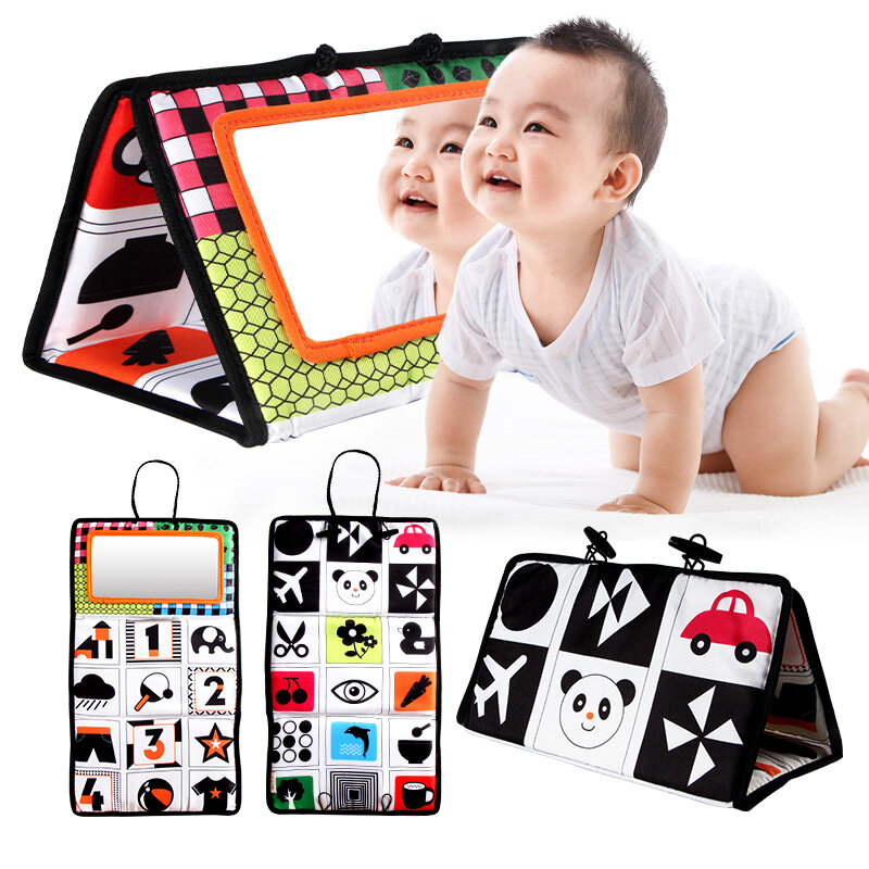 Kaca lantai waktu perut secara visual menginspirasi mainan pendidikan hitam dan putih usia 0-3 Tahun cermin bayi baru lahir hadiah mengembangkan mainan