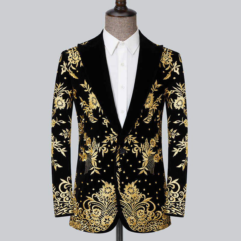 Роскошный мужской костюм, блейзер с золотистой аппликацией для жениха, лучший мужской элегантный деловой костюм для жениха, брикет, одежда для выпускного вечера