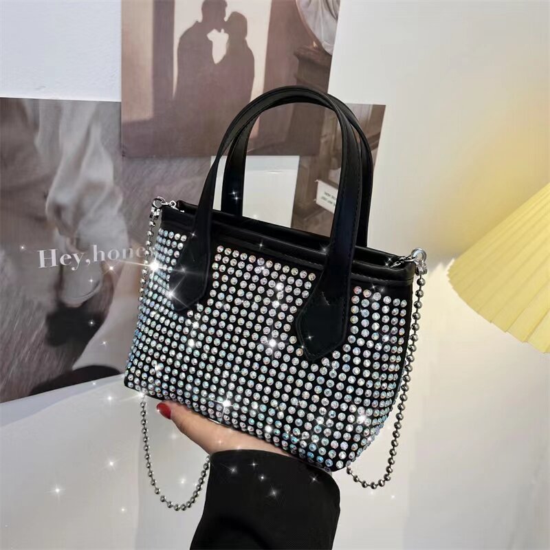 Ladies Crystal Diamond Handbag Fashion Luxury Brand Gold sparkling purse chain Mesh Handbag for the party