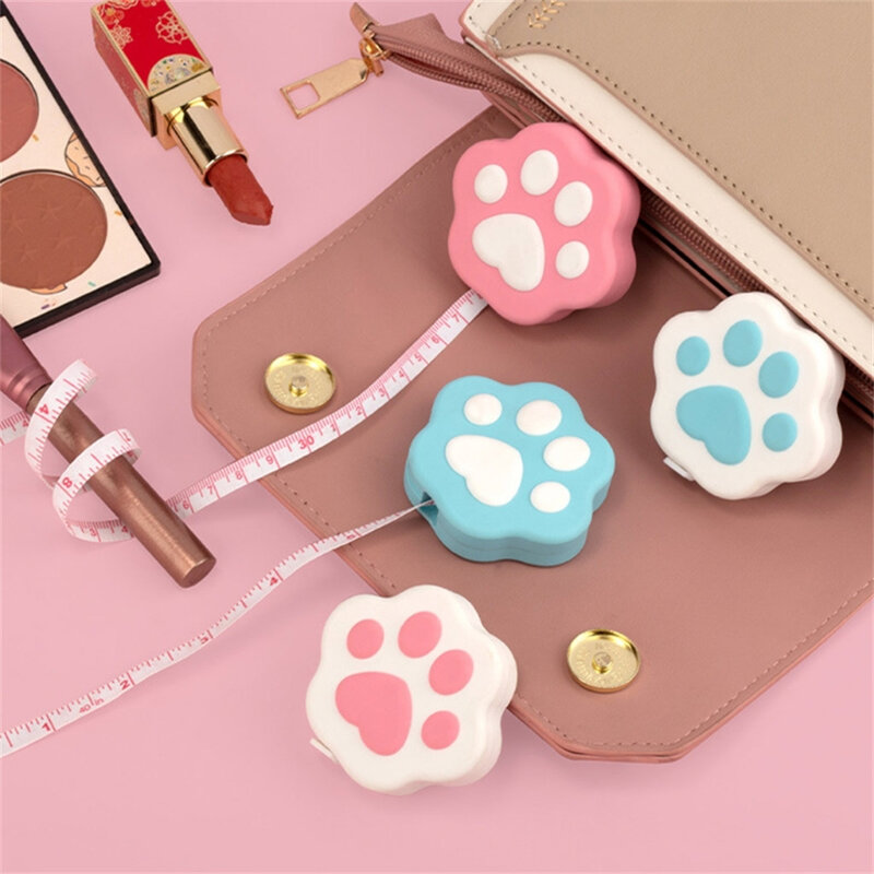 Cute Kitten Paw Shape Body Measure Tape Portable Cartoon Soft Measuring Tape with Lock Pin/Push Button Mini Sewing Tailor Craft
