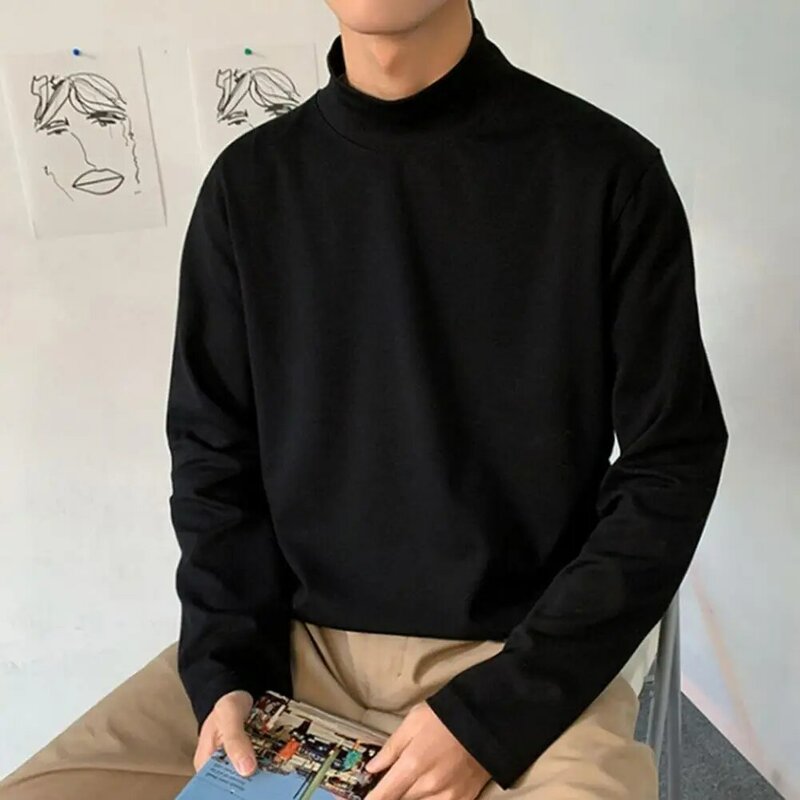 Мужской однотонный пуловер с высоким воротником, с длинным рукавом