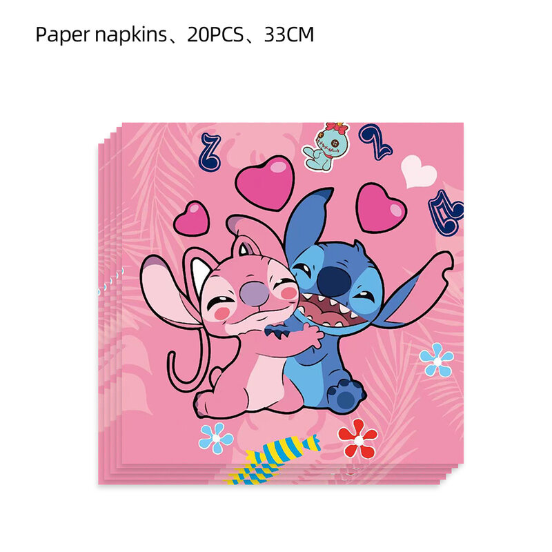 Disney Stitch papierowe akcesoria na przyjęcie serwetki obrus płyta balon różowy anioł motyw Baby Shower dziewczyny dekoracja urodzinowa