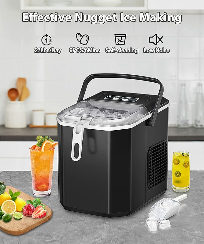 COWSAR Portable Countertop Ice Maker Machine, 6 Mins/9 Pcs Bullet 26.5lbs/24Hrs with Self-Cleaning, Ice Scoop and Basket