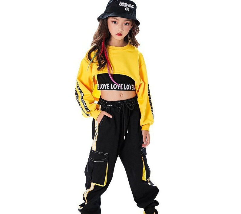 New children's dance costumes, children's crop tops, hip-hop loose girls, hip-hop suits, girls' booms