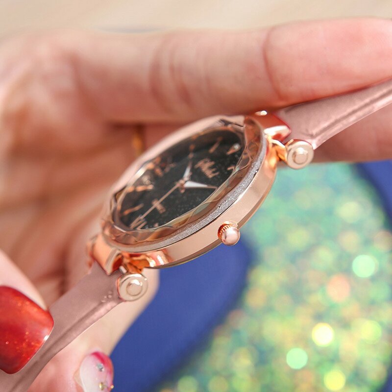 Jam tangan wanita bintang mode 2023 jam tangan wanita titik kecil bintang buram tali jam tangan dengan skala Roma jam tangan Reloj Hombre