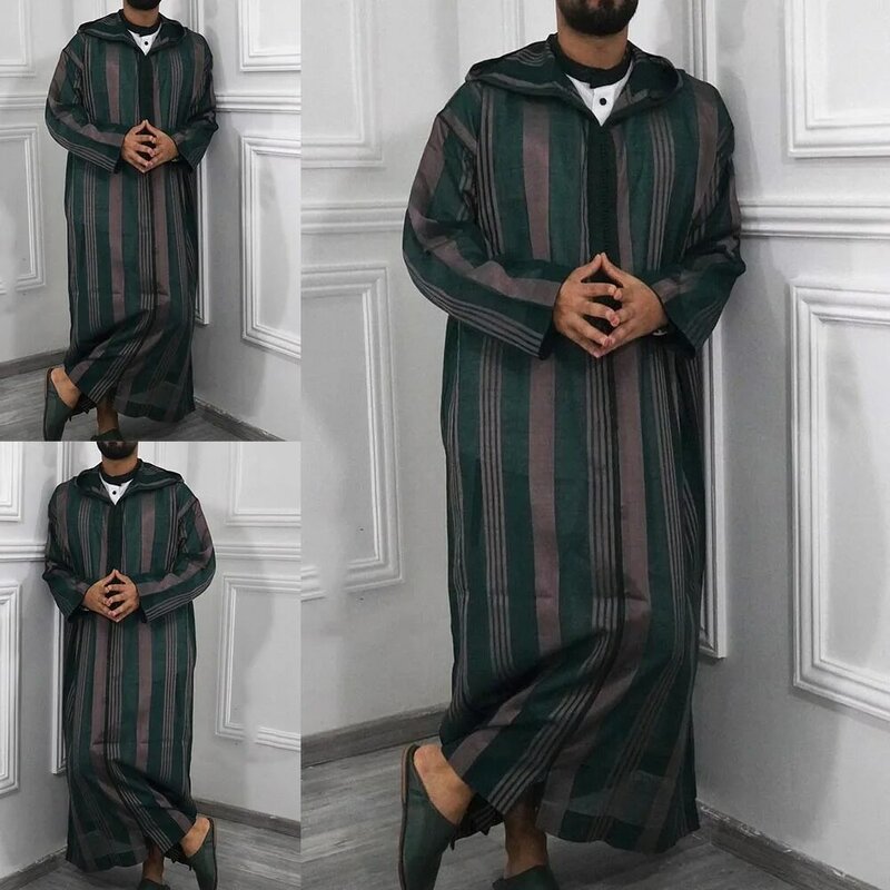Pakaian pria jubah Dishdash Dubai bertudung Jubba Kaftan lengan panjang pria Kaftan Muslim Patchwork Arab Saudi Musim Semi laki-laki