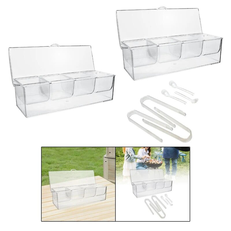 Chilled Condiment Server with Lid with 4 Removable Compartments Kitchen Ice Serving Tray for Outdoor Salad Seafood Meats Shrimp