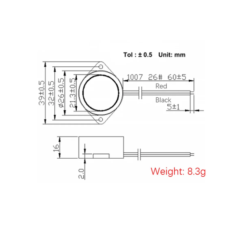 2616 액티브 압전 부저, 방수 부저 알람, 밀폐형 방수, DIY, 3-24V, 26x16mm