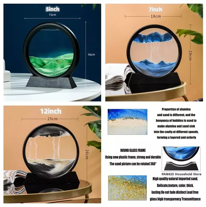 Obraz 3D z ruchomym piaskiem okrągłe szklane głębinowych piaskowe klepsydry ruchome piaski rzemiosło z płynnym piaskiem malowanie biura dekoracja domu prezent