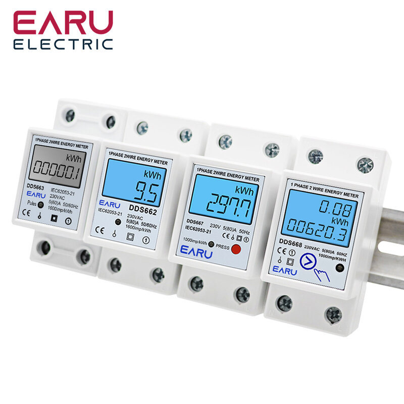 Single Phase LCD Digital Energy Meter Reset Zero kWh Voltage Current Power Consumption Counter Electric Wattmeter 220V Din Rail