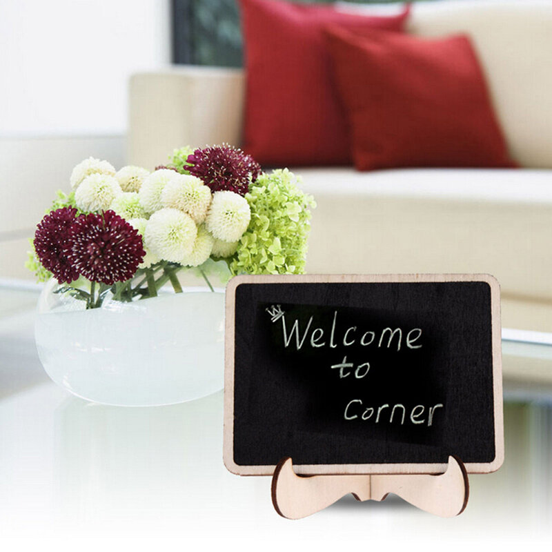 1 szt. Mini drewniana tablica wiadomości tablica ze stojakiem małe czarne tablica ogłoszeń dekoracje do domowego biura ślubne
