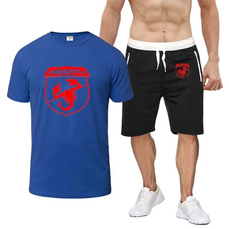 Мужская брендовая летняя Удобная Повседневная модная футболка и шорты с принтом, новинка 2024, восьмицветный комплект с короткими рукавами