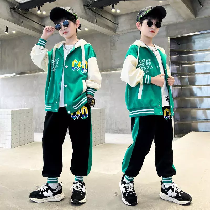 Boys Suit Coat  Pants Cotton 2Pcs/Sets 2023 Zipper Spring Autumn Thicken Sports Sets Kid Breathable Children Clothing