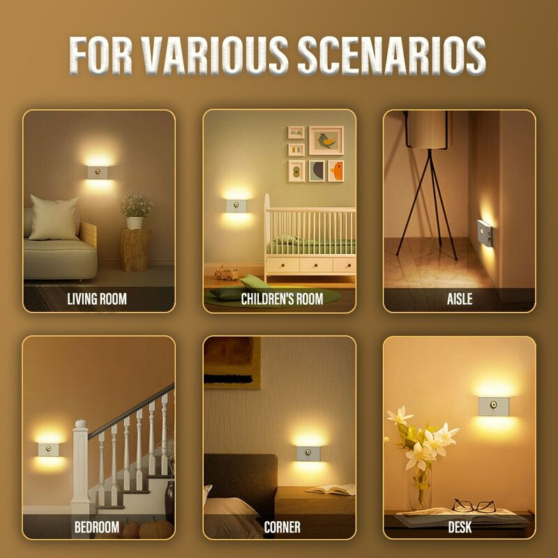 LED Intelligent Sensor Night Light Wireless USB Charging Motion Sensor Wall Light for Bedroom Corridor Cabinet Lighting