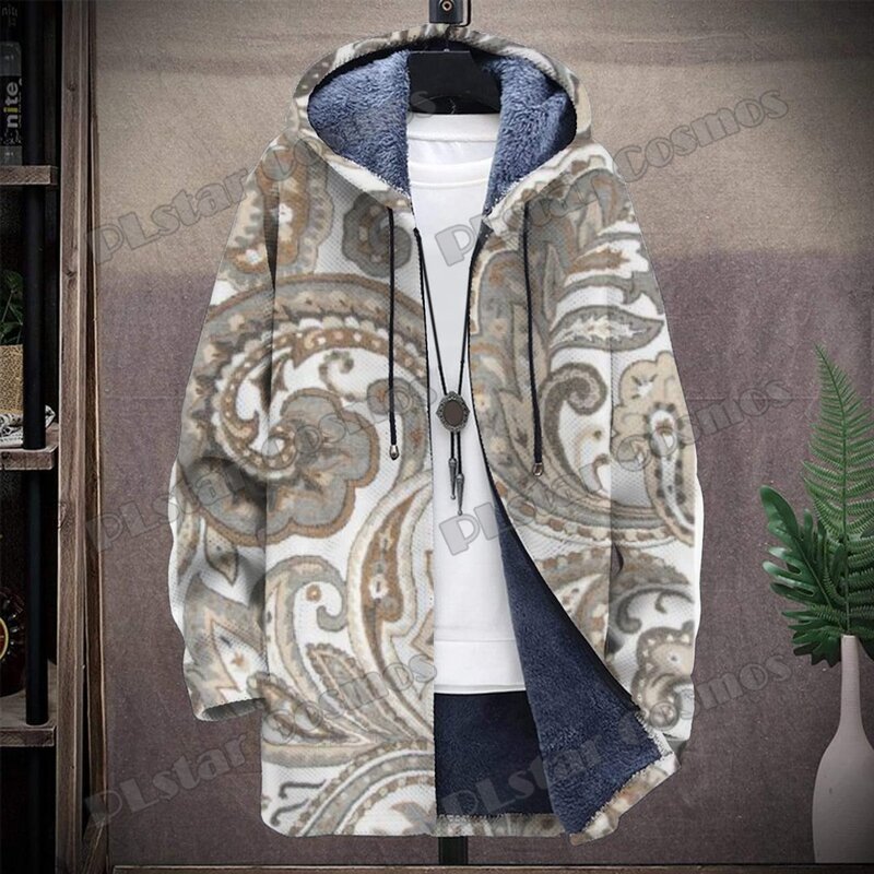 Модное мужское длинное пальто с капюшоном PLstar Cosmos с 3D рисунком, зимняя повседневная Толстая теплая флисовая куртка на молнии с капюшоном DY03