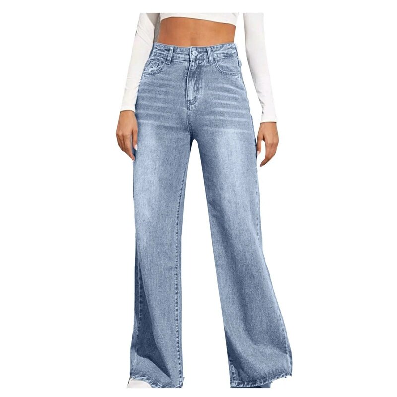 Новинка 2024, летние женские джинсы с завышенной талией, джинсовые брюки в уличном стиле, женские свободные повседневные джинсы с широкими штанинами, брюки