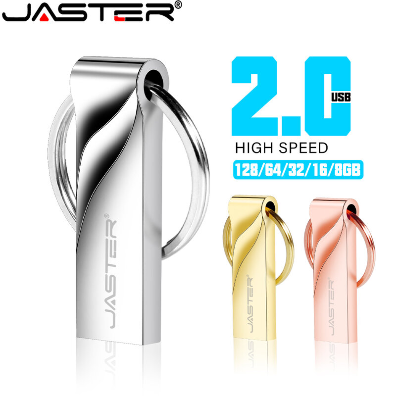 JASTER-Mini Pen drive de metal, pendrive de oro rosa, disco U de 64GB, unidad flash USB de 32GB, caja de llavero gratis, dispositivos de almacenamiento impermeables