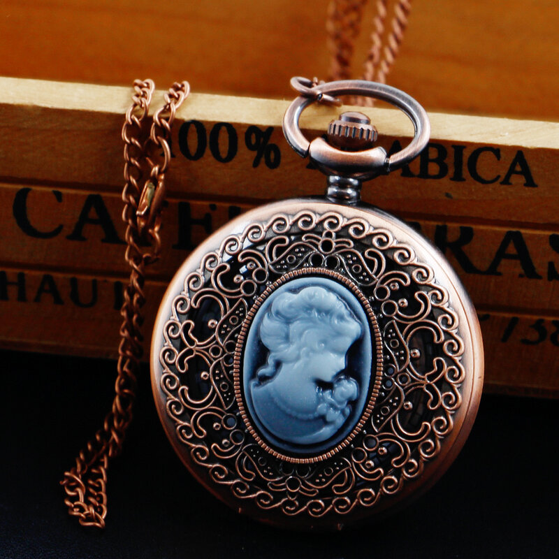 Mulheres quartzo colar relógio de bolso, antigo, retrô, popular, presente requintado com corrente