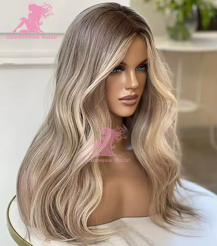 Highlight Human Hair 360 Lace Frontal Wig Blonde Ombre Cold Brown Transparent Lace Natural Hairline Body Wave Virgin Remy Cuticl