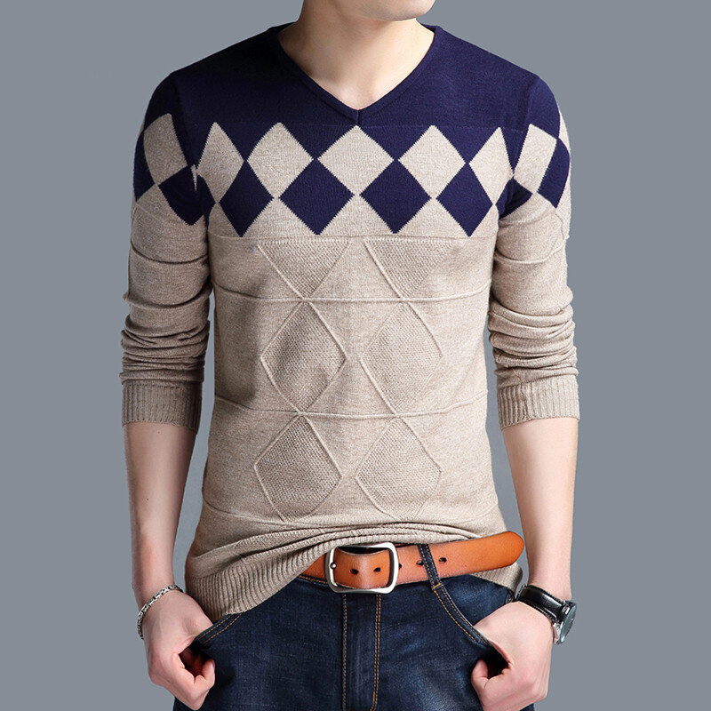 ZOEQO-suéter de lana para hombre, Jersey informal ajustado con cuello en V, de punto, novedad, Invierno