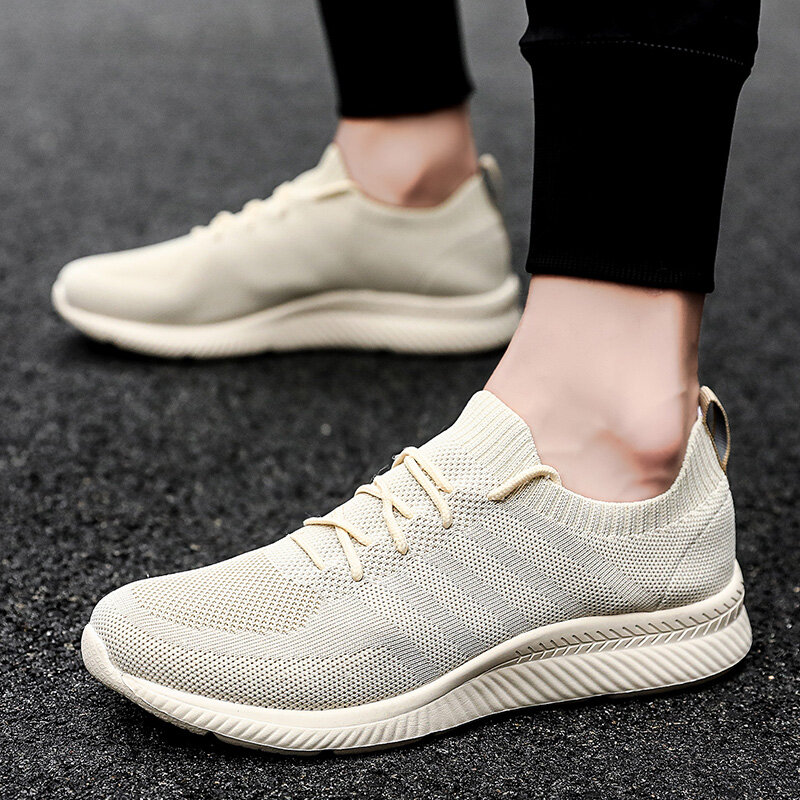 2024 Men's New Sneakers Soft Sole Casual Shoes Lightweight Mesh Shoes Mens Solid Color Sneaker Lace-up Vulcanized Shoes