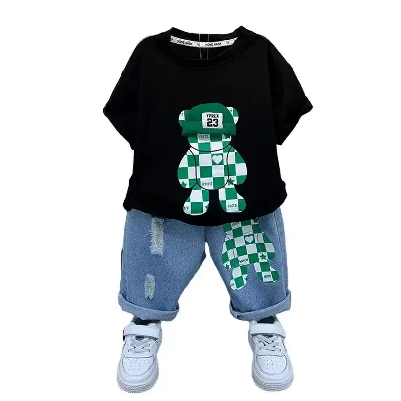 Conjunto de Polo para niños, camiseta de manga corta con solapa, pantalones cortos, 2 piezas, ropa deportiva de verano, moda coreana