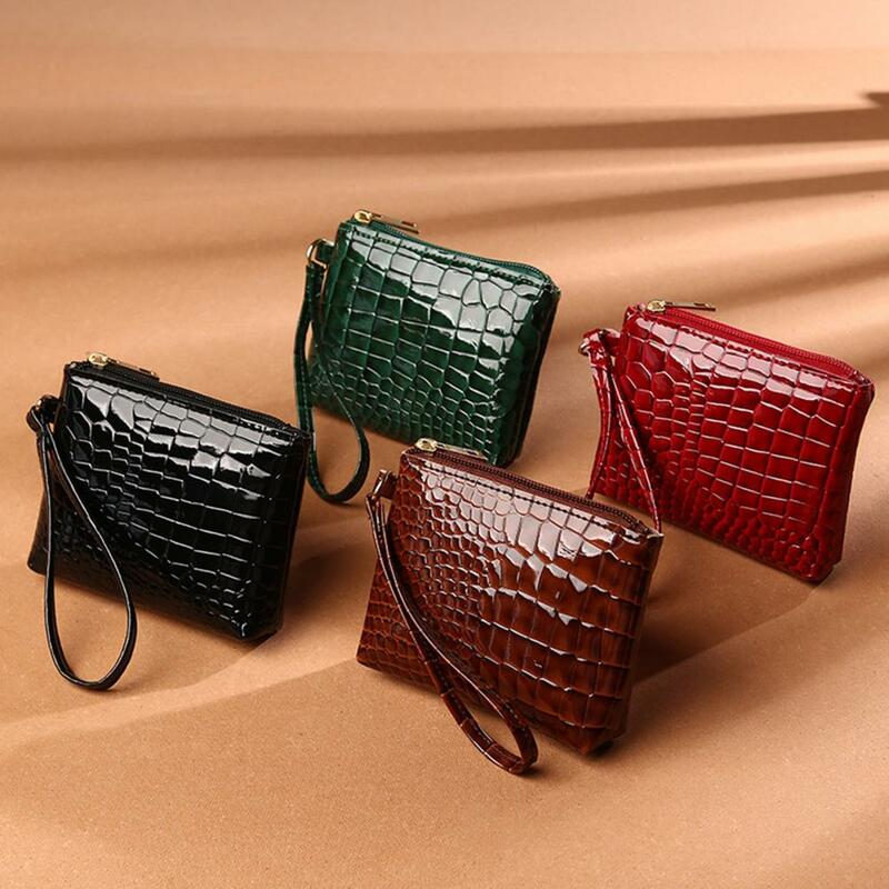 Women Handbag Crocodile Pattern Smooth Zipper Clutch Bag Solid Color Hand Ring Waterproof Faux Leather Wallet Card Holder
