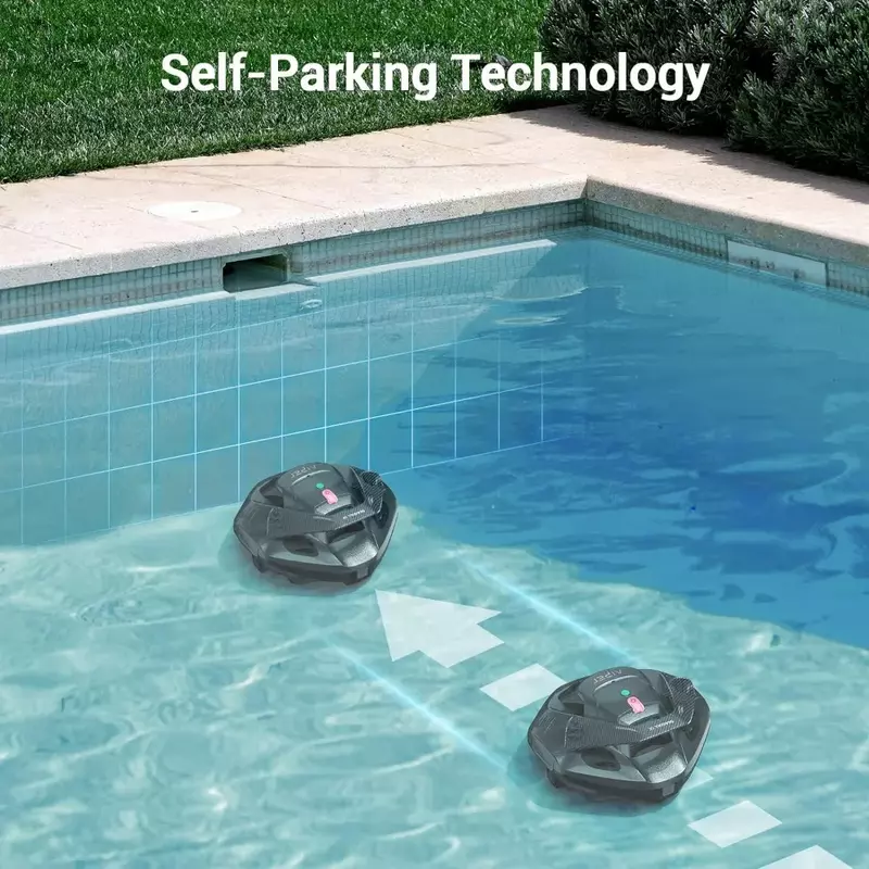 منظف حمام سباحة آلي لاسلكي ، فراغ حمام سباحة يدوم 90 دقيقة ، مؤشر LED ، موقف ذاتي ، مثالي لحمامات السباحة المسطحة فوق وتحت الأرض