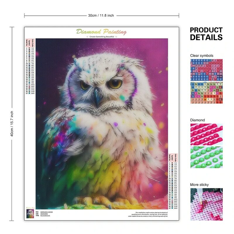 CHENISTORY 5D DIY Diamond Embroidery Owl Animal Diamond Painting New Arrival Full Round Picture Rhinestone For Home Decor Gift