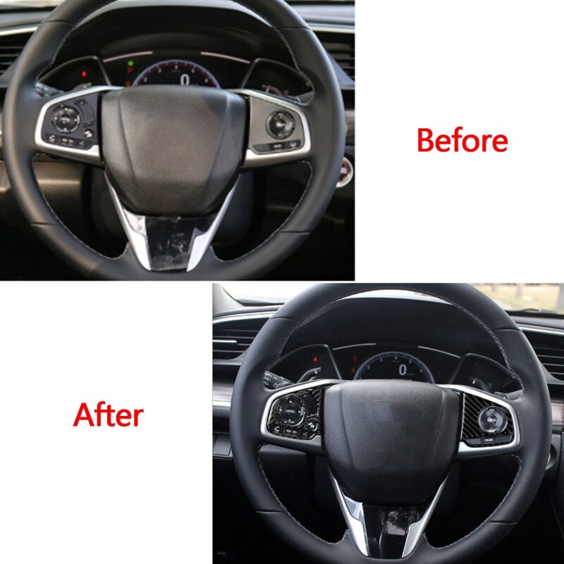 Embellecedor de cubierta de interruptor de volante interior de fibra de carbono para Honda Civic 2016-21, piezas de repuesto, accesorios, 2 piezas