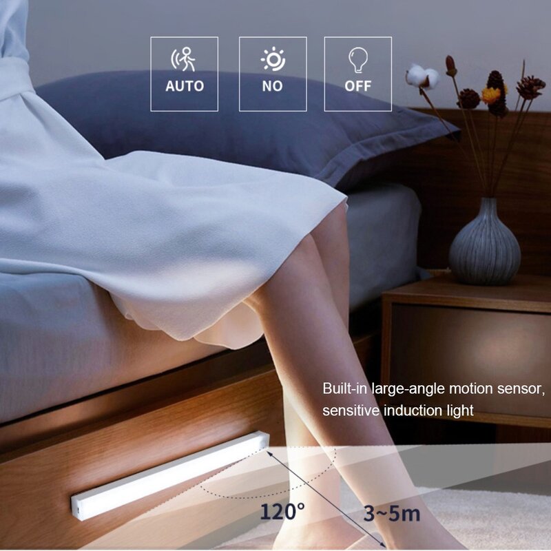 Luz nocturna con Sensor de movimiento, lámpara recargable por USB para armario, escalera, retroiluminación para cocina, 3 colores en uno
