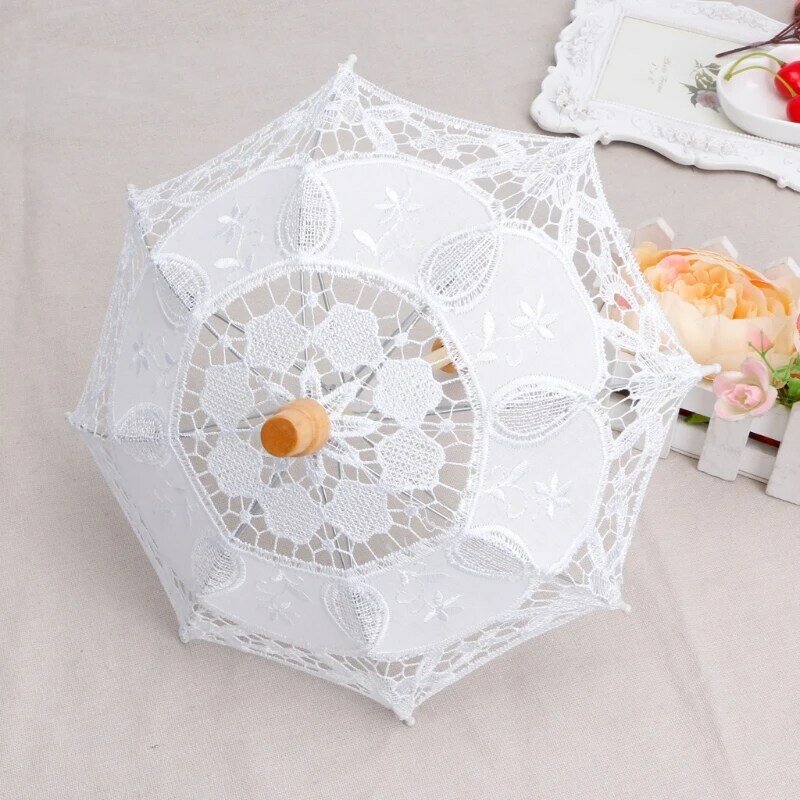 Mini-Hochzeitsschirm aus Baumwolle, Sonnenschirm aus Spitze, handgefertigt, Stickerei, Newbaby