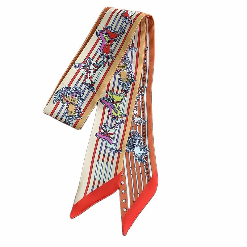 Strap Scarf Women Silk Headband Running Horse Printed Long Scarves Bag Clothes Accessories Ribbon Brand 95cm*5cm Casual Hijab