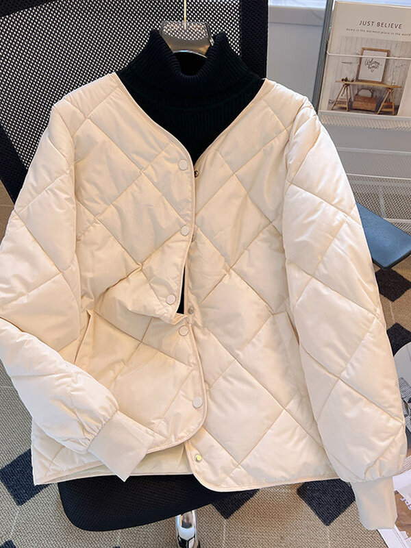 女性用シングルブレスト軽量コットンジャケットコート,キルティング,カジュアル,ルーズ,韓国ファッション,秋冬