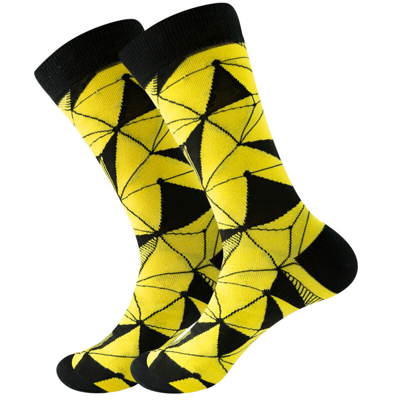 Мужские геометрические носки с квадратным ромбовидным рисунком, мужские носки из хлопка в деловую полоску