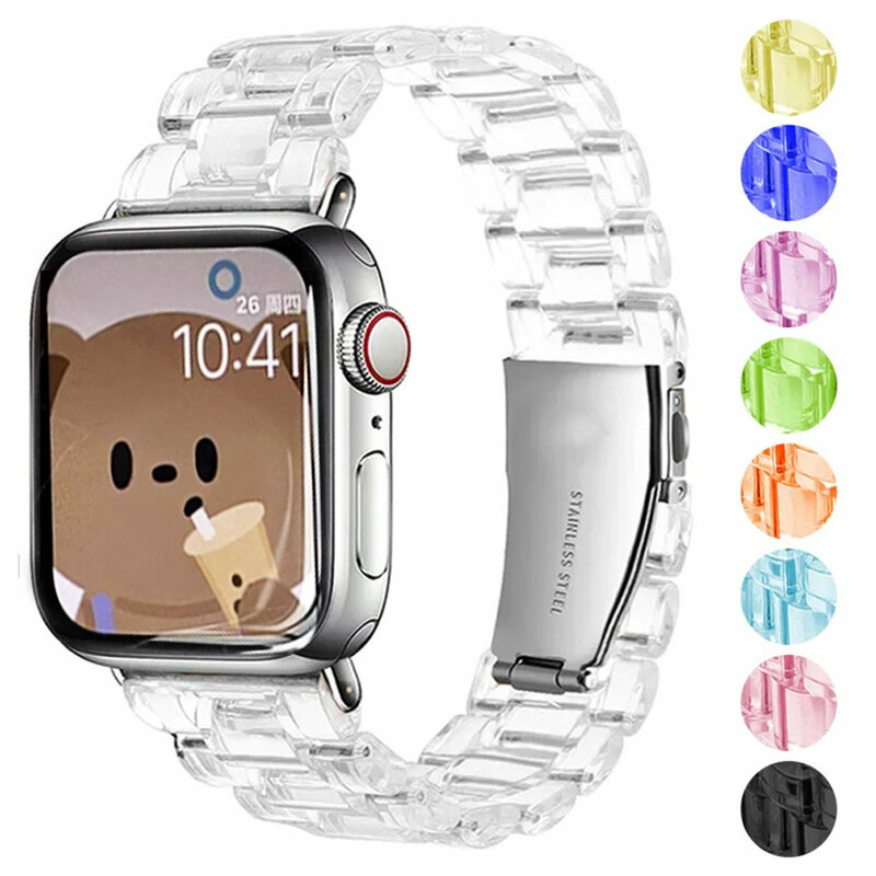 Correa de resina transparente para apple watch, pulsera inteligente iwatch series 8, 7, 6, 5, 4, SE, 9, 42mm, 40mm, 44mm, 38mm